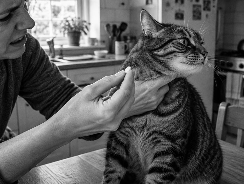 Cat refusing a tablet