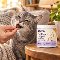 Cat taking a Meowsy soft chew from a hand